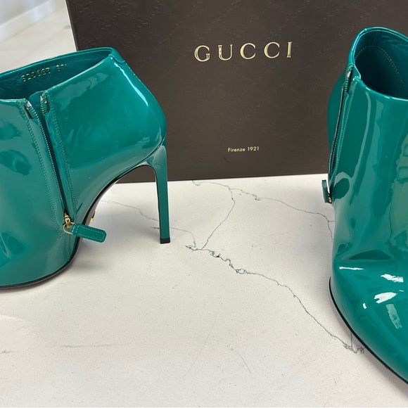 Gucci Turquoise Patent Leather Heeled Boots - Picture 3 of 7